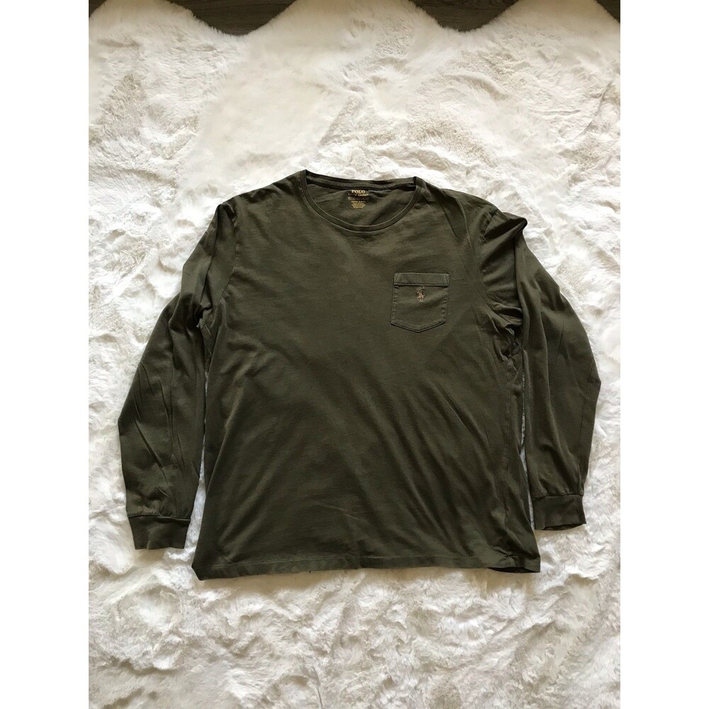 Polo Ralph Lauren Men's Olive Green Long Sleeve Pocket T-Shirt XL - Slim Fit